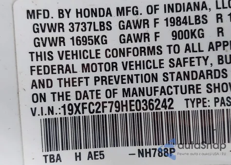 2017 Honda Civic Ex from USA, damaged, VIN 19XFC2F79HE036242